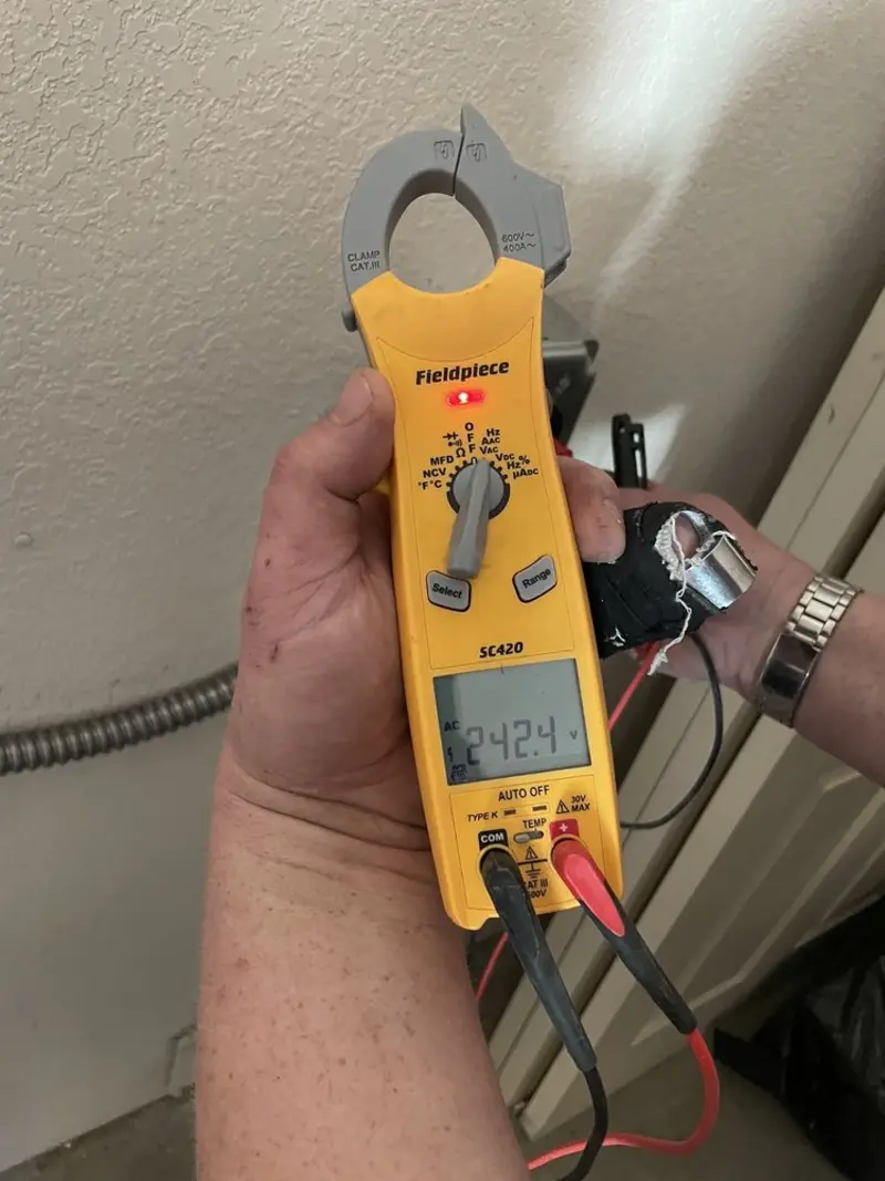 Voltage testing with clamp meter during Hot Tub / Pool Electrical Wiring in El Reno